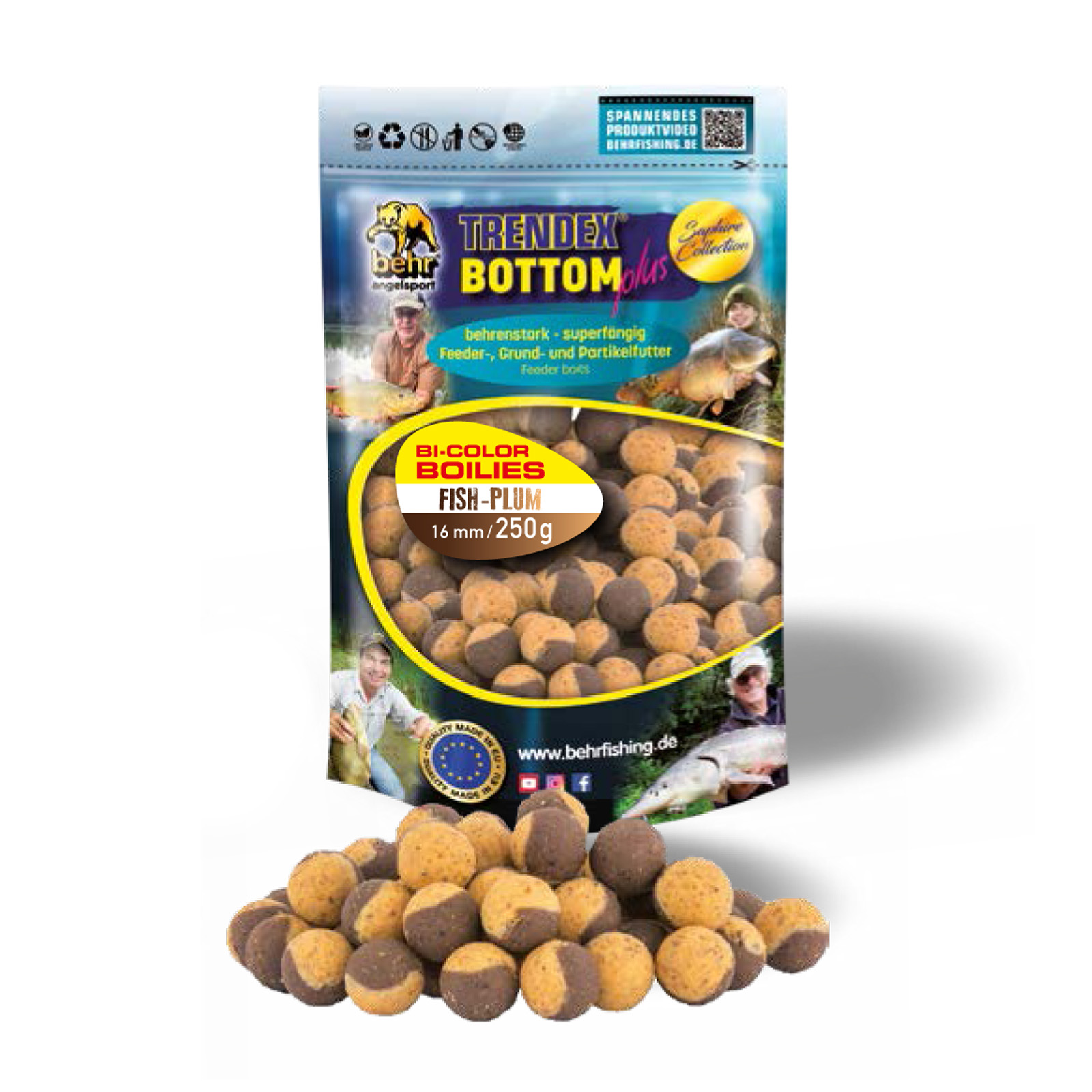 Trendex Bottom Plus Karpfen Wels Bi Color Boilies Fish Plum 250g